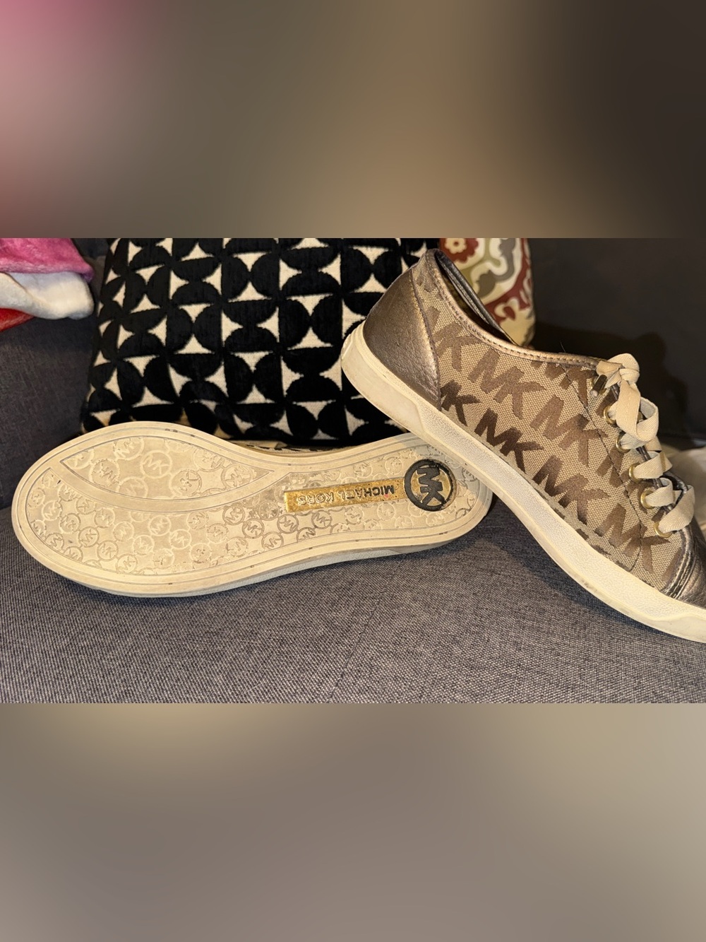 Michael Kors Beige and Brown MK Logo Lace-Up Sneakers - Picture 4 of 6